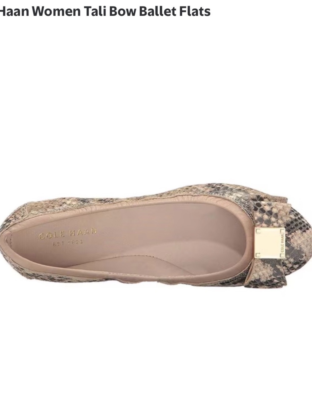 Cole Haan Beige Snake-Print Bow Ballet Flat